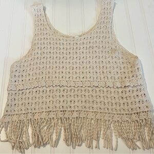 Boho Crochet Fringe Tank Top One Size Festival Concert Coachella Cream Lace